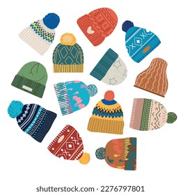Set of spring, autumn or winter hats flat design vector