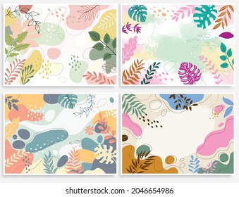 Establece el fondo de primavera con. fondo floral para el diseño. Fondo colorido con plantas tropicales. Coloca tu texto.