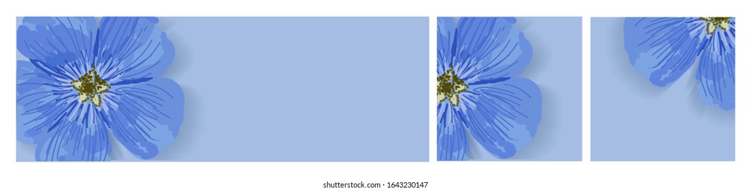 Set of spring backgrounds with flowers. Blue flowers. Forget-me-nots. Template for greeting cards, advertising and discounts. Summer design.