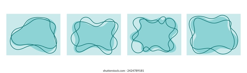 Set of spring backgrounds in the form of random blue spots on a soft blue background. Vector illustration in blue color. Abstract hand drawn spots. Abstract background for design, inscriptions, sales