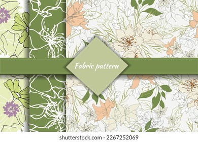 Set mit Federhintergründen aus wilden Blumen, handgezeichneter Blumendruck für Stoffkleider und Textilien