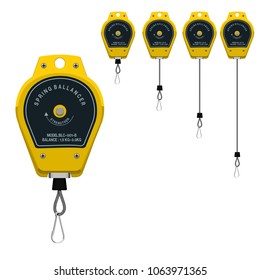 Set of spring balancer on transparent background.It's used for hanging the other industrial equipment in the manufacturing factory.
