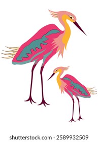 Set of spring birds. Different birds. Beautiful and cute multi-coloured birds. Vector cartoon illustration in childish style. Images are isolated on white.