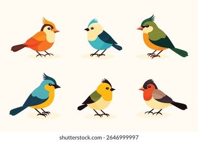 Conjunto de aves de primavera aisladas sobre fondo blanco Ilustración vectorial