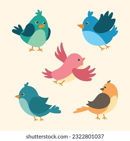 set of spring birds. vector cartoon illustration in childish style.