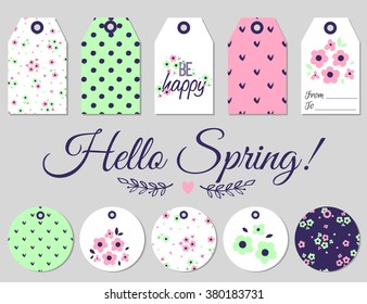 Set of spring cards designs. Vector design templates for journal cards, scrapbooking cards, greeting cards, gift cards, patterns, art decoration etc
