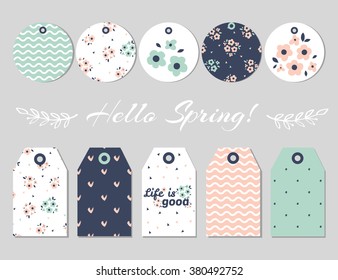 Set of spring cards designs. Vector design templates for journal cards, scrapbooking cards, greeting cards, gift cards, patterns, art decoration etc