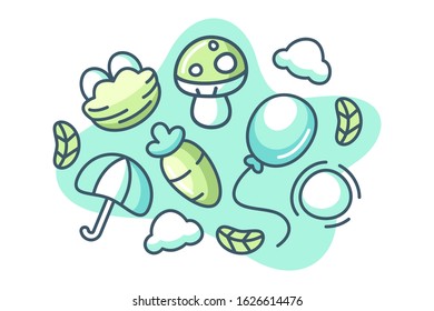 Set of spring cartoon illustration