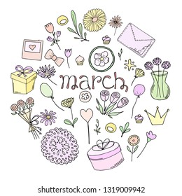A set of spring characters in delicate pastel colors.