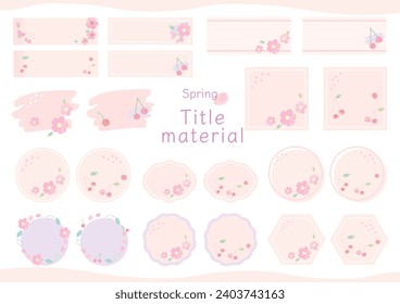Set of spring cherry blossom and cherry headline materials