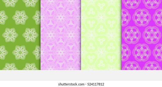 set of spring color decorative floral background. seamless vector pattern. for invitation, wallpaper, textile. pink, purple, green