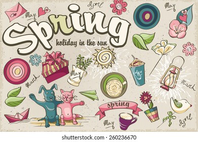 Set of spring colored doodles