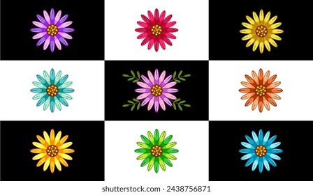 Set of spring colorful flowers. Design elements and floral decoration, vector illustration