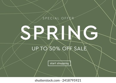 Set Spring Design with Graphic Memphis Element. Modern Abstract Background Patterns in Retro Style for Advertising, Web, Social Media, Poster, Banner, Cover. Sale offer 50%. Vector Illustration