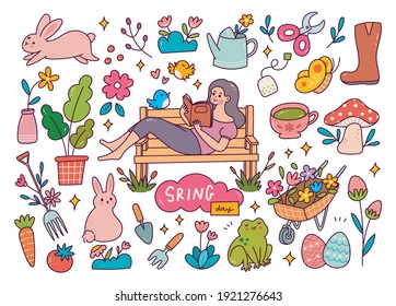 Set of spring doodle vector illustration