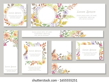 Set of spring floral background with text space isolated on a gray background, vector illustration.