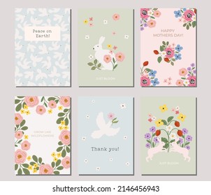 Set von Frühlingsblumenkarte, Poster, Banner, Flyer, Einladungsvorlagen. Die Mütter tagen digitale Hintergründe, Grußkarten, Einladungen für die Babydusche.