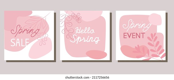 Set of spring floral vector template. Spring promotion, sale, store event frame collection. Vector illustration.