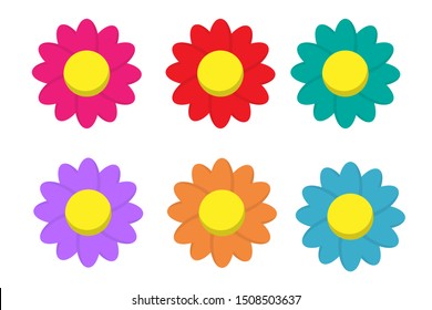 Set of Spring flower in cartoon style.Cute cartoon illustrations in bright colors for stickers or labels.isolated on white background