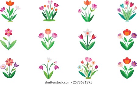 set of Spring flower illustration , spring flower vector design
