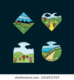 Satz von Federblumen Natursymbol, Vektorgrafik-Symbol-Logo-Design-Vorlage