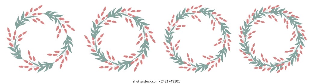 Un conjunto de flores de primavera coronan en colores delicados. Aislado sobre fondo blanco. La corona de Pascua. Ilustración del vector