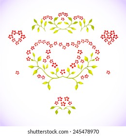 set of spring flowers with branches and elements for design 
