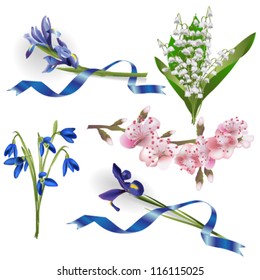 Set of spring flowers for design purposes. Fully editable vector.