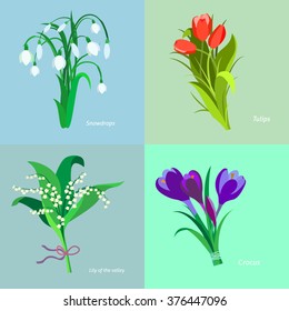 Set spring flowers. Flet design. Vector illustration