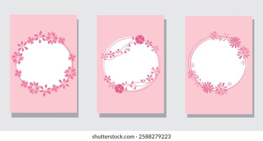 Set of spring flowers and green leaves decoration template. Spring floral leaflet collection. Vector illustration.