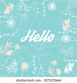 Set of spring flowers on blue background. Pastel elements.