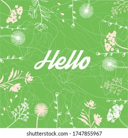 Set of spring flowers on green background. Pastel elements.