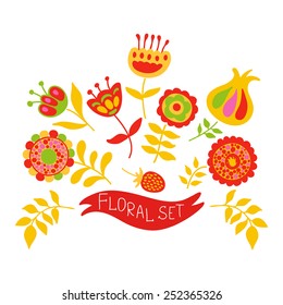 set of spring flowers on a white background