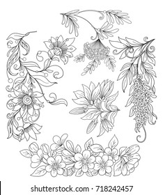 Set of spring flowers. Stock line vector illustration. 