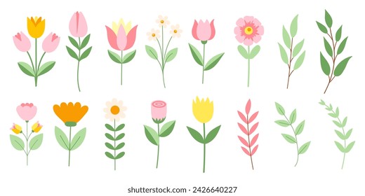Satz Frühlingsblumen. Vektorgrafik.
