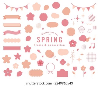 Set of spring frame  decoration illustration.
There are vector materials such as cherry blossoms icons, ribbons and other frames and balloons.
