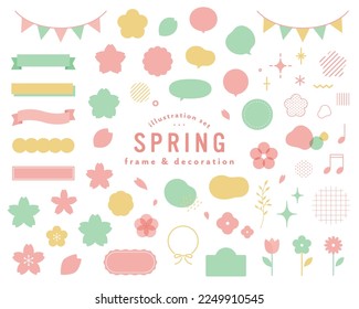 Set of spring frame  decoration illustration.
There are vector materials such as cherry blossoms icons, ribbons and other frames and balloons.
