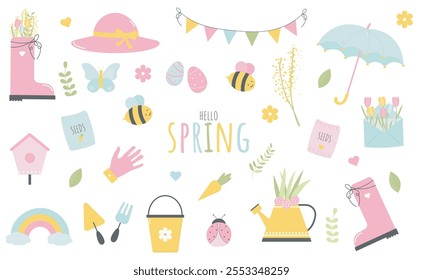 Set of spring in the garden isolated clipart. decorative vector spring set