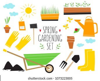 Set of the spring gardening equipment 