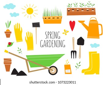 Set of the spring gardening equipment 