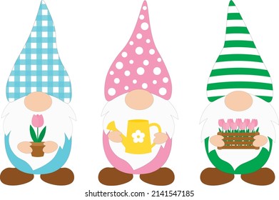Set Spring Gnomes vector illustration