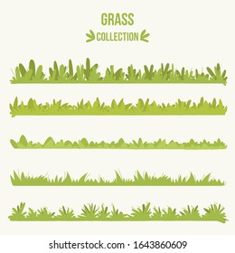 Set of spring green grass horizontal borders. Green grass collection on white background