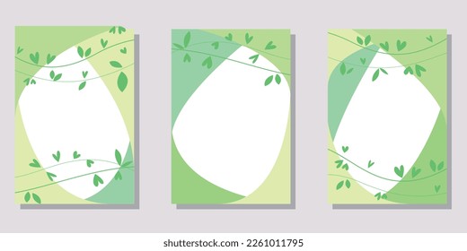  Set of spring green leaves decoration frames. Spring botanical graphic template collection. Vector illustration.