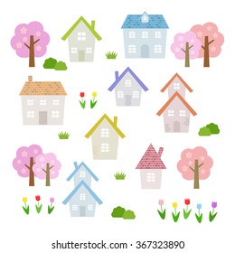 set of Spring houses, vector eps10 illustration
