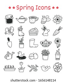 Set of Spring Icons in Doodle Style Illustration