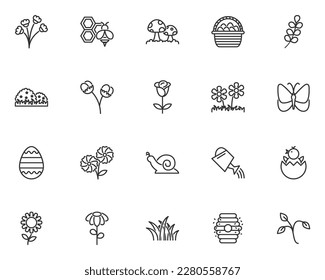 set of spring icons, flower, nature, easter, season