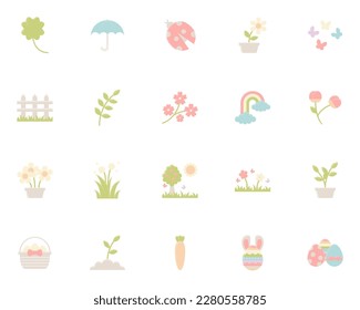 set of spring icons, flower, nature, easter, season
