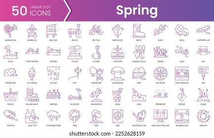 Set of spring icons. Gradient style icon bundle. Vector Illustration