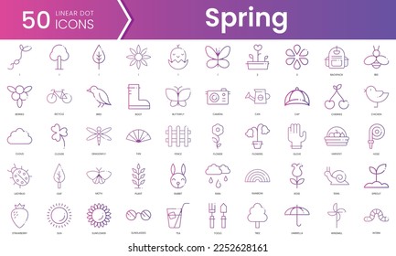 Conjunto de iconos de primavera. Conjunto de iconos de estilo de degradado. Ilustración vectorial