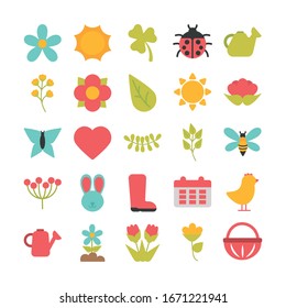 Set Of Spring Icons On White Background Vector Illustration Design